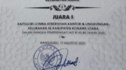 Kelurahan Wanggudu Raih Juara Satu Lomba Kebersihan se-Kabupaten Konawe Utara